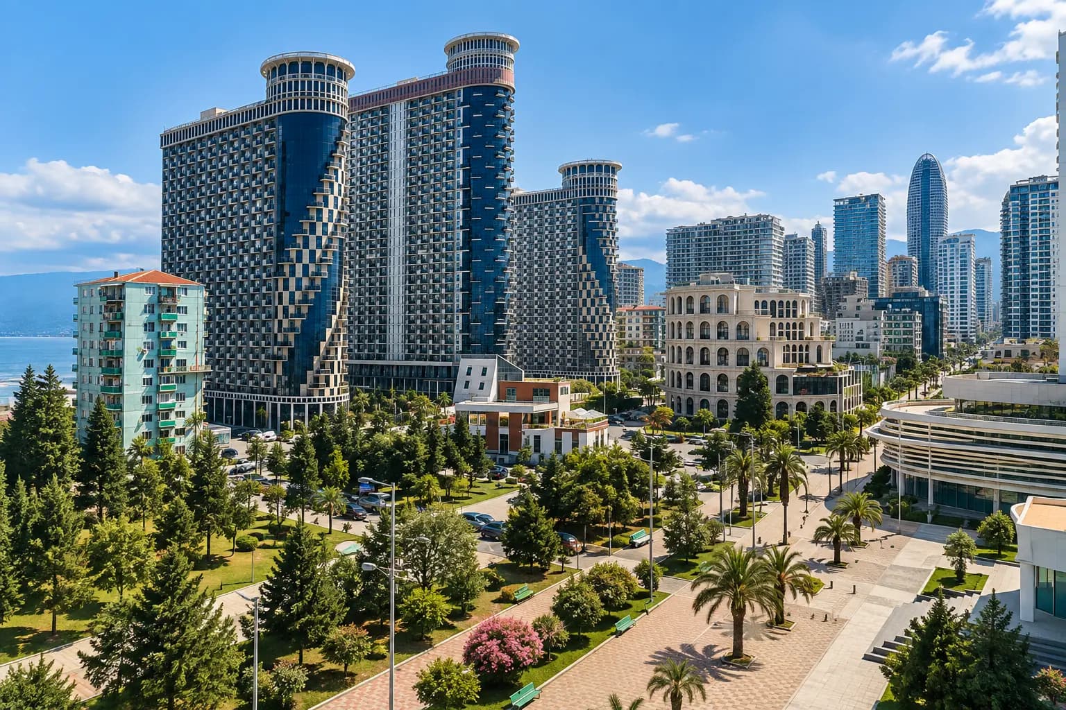 The seafront and residential developments of New Boulevard in Batumi