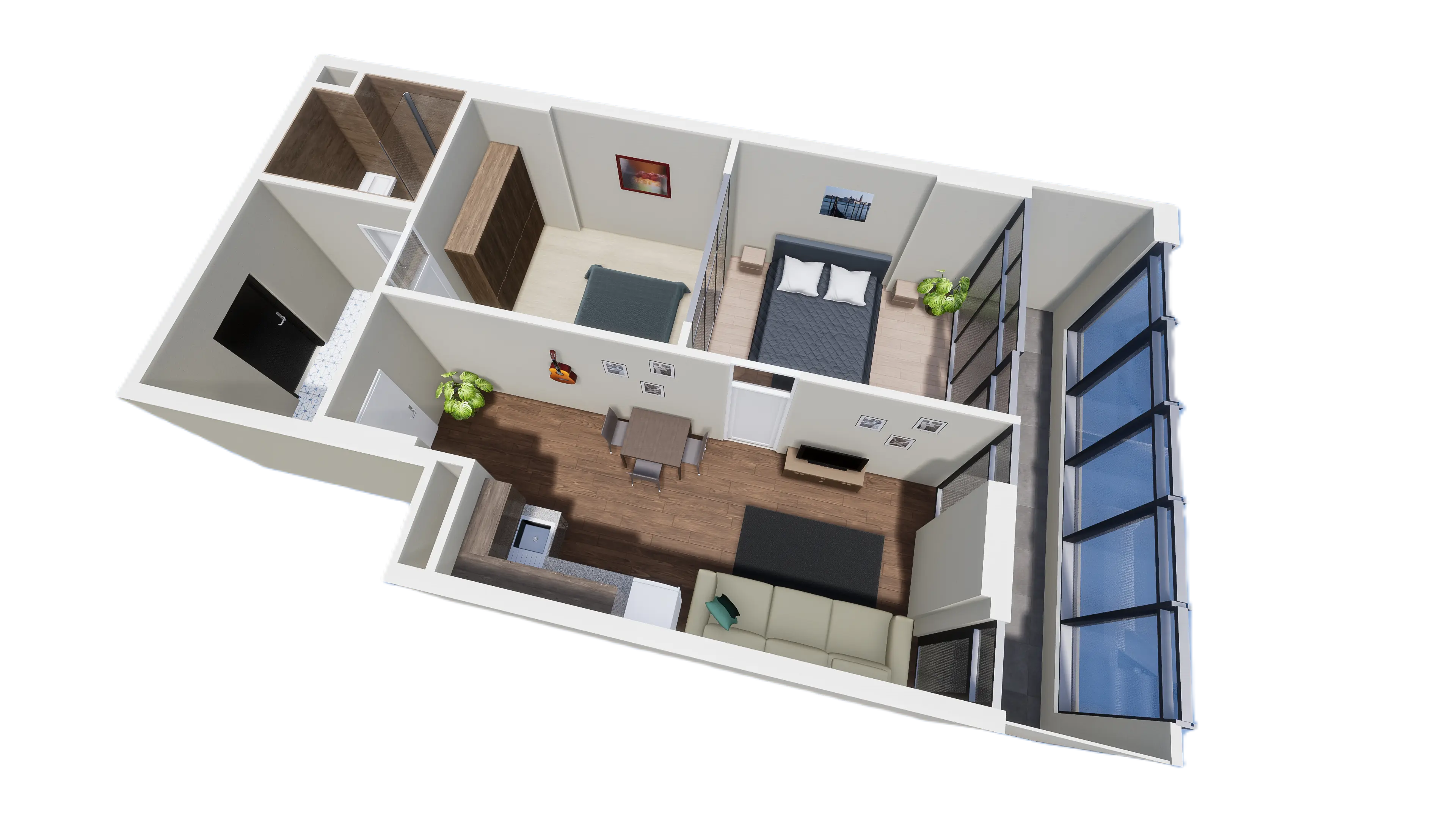 57.3 m², 2 Bedrooms