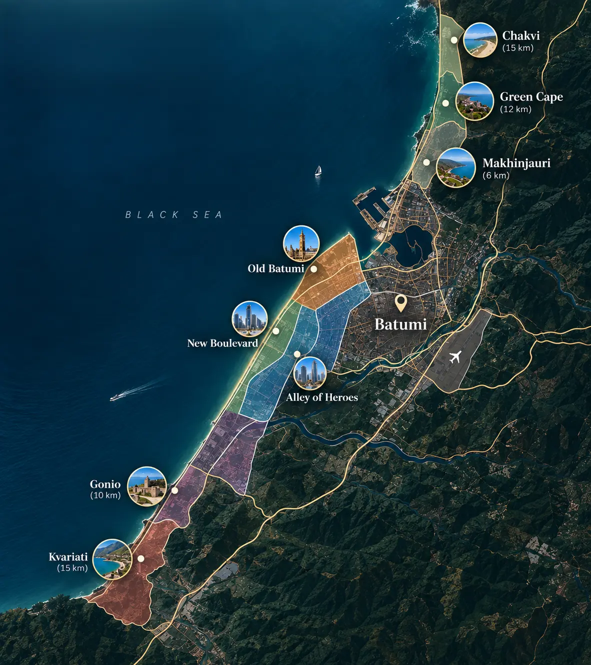Map of Batumi's districts