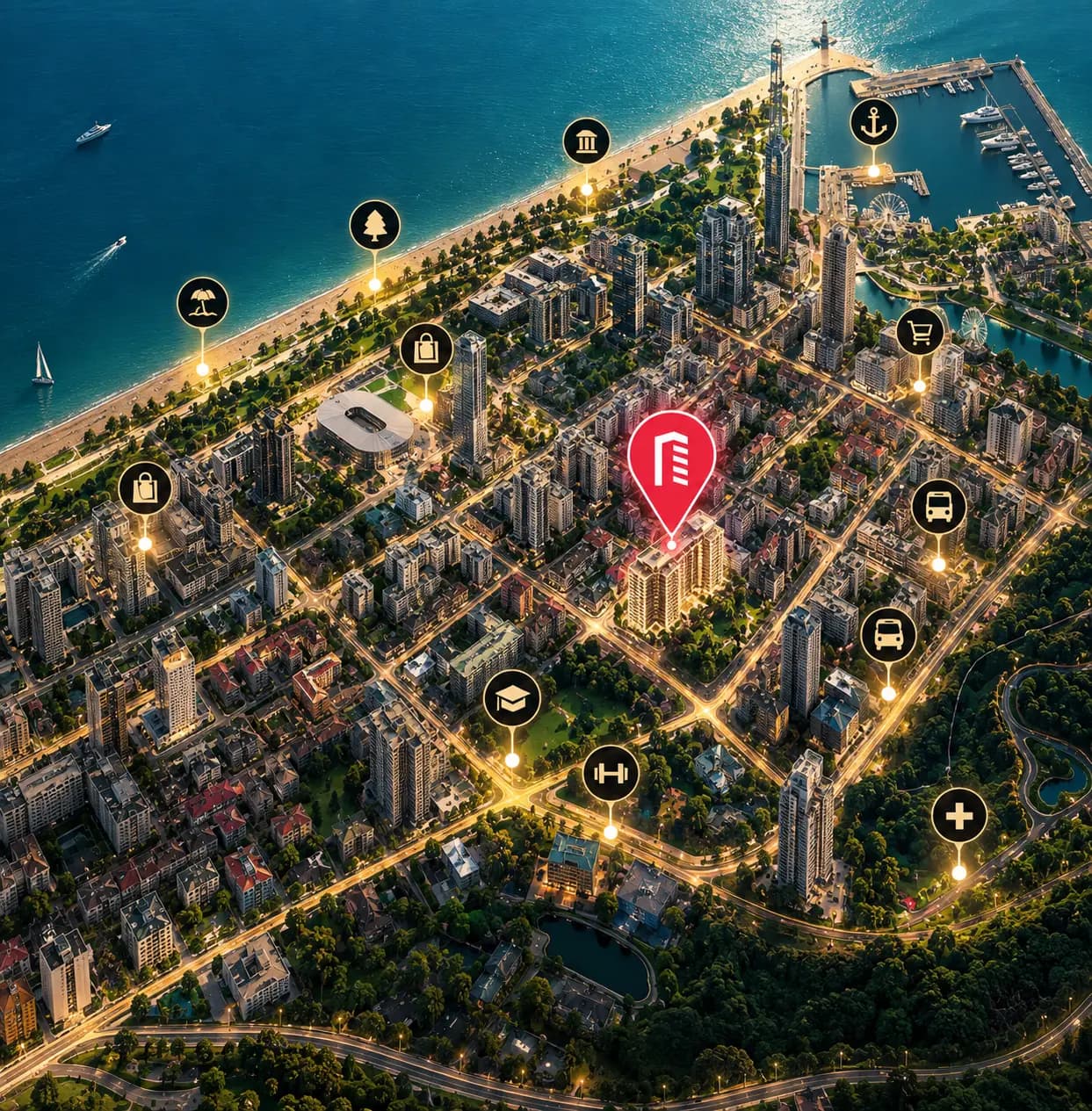 Location of the RED complex on the New Boulevard in Batumi